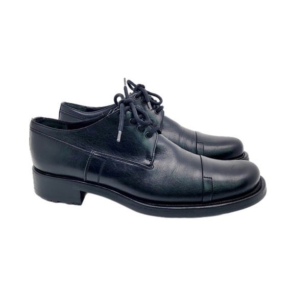Prada Black Leather Oxfords Lace Up Shoes Size 7 US 37.5 EU - Picture 2 of 8